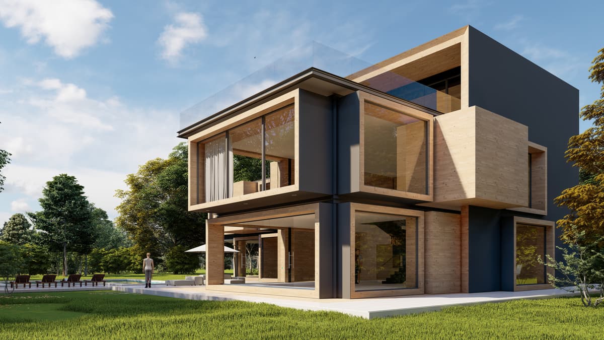Contemporary home with wood and concrete exterior