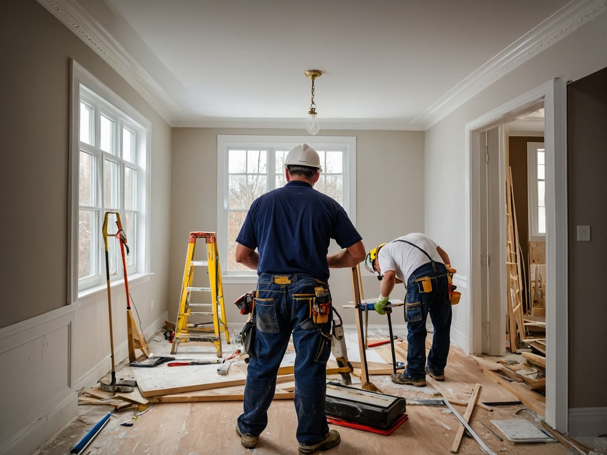 Renovation team repairing and remodeling home interior